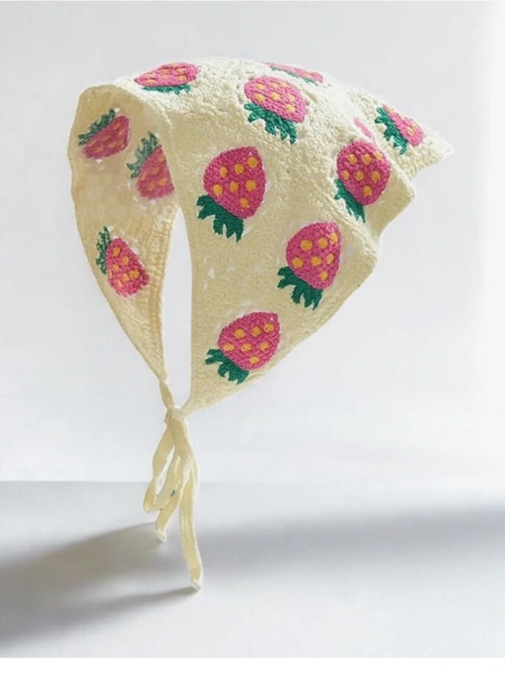 Crochet Boho Hippie Bandana Headband/ Crochet Strawberry Print Boho Cottagecore